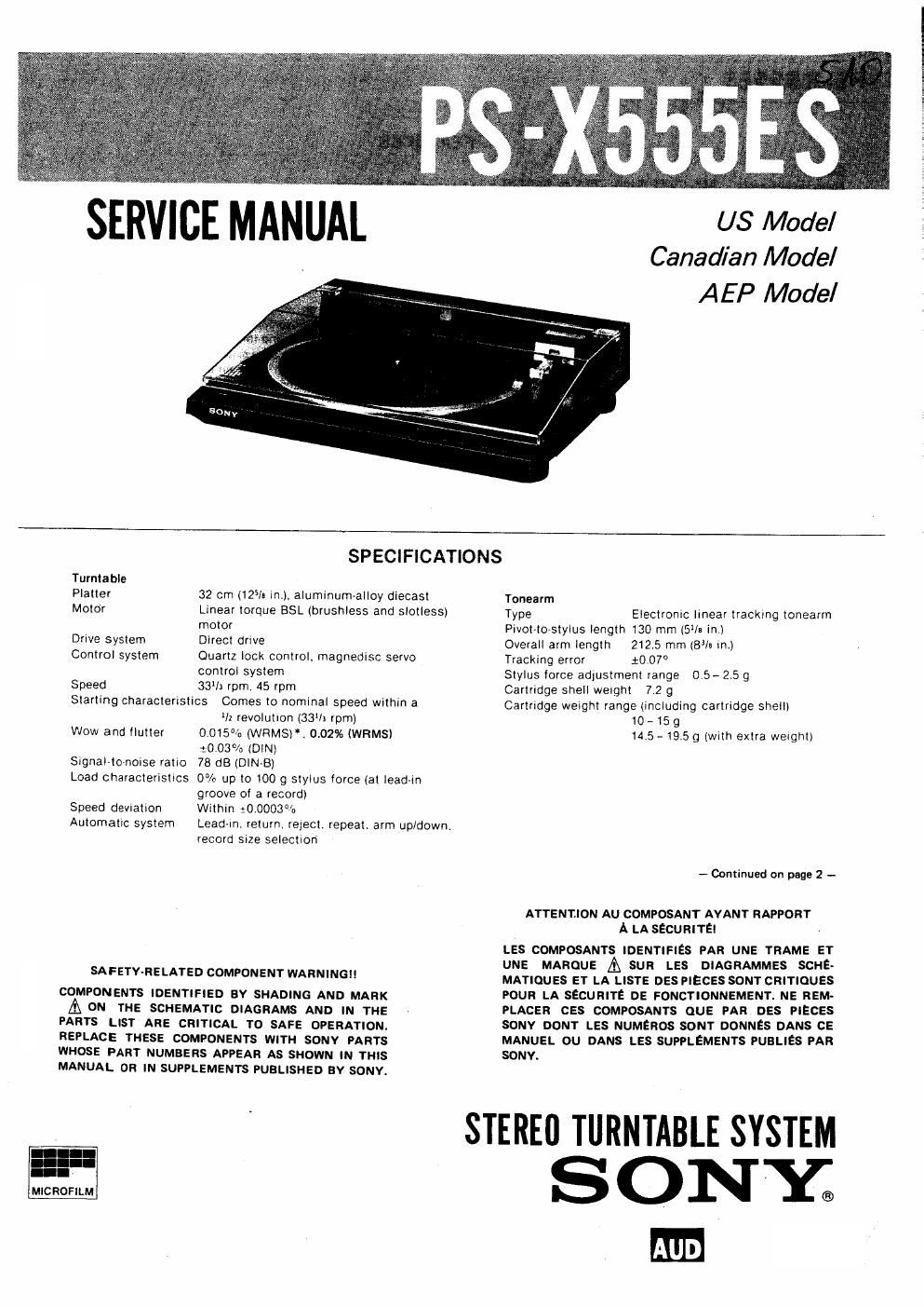sony ps x 555 es service manual
