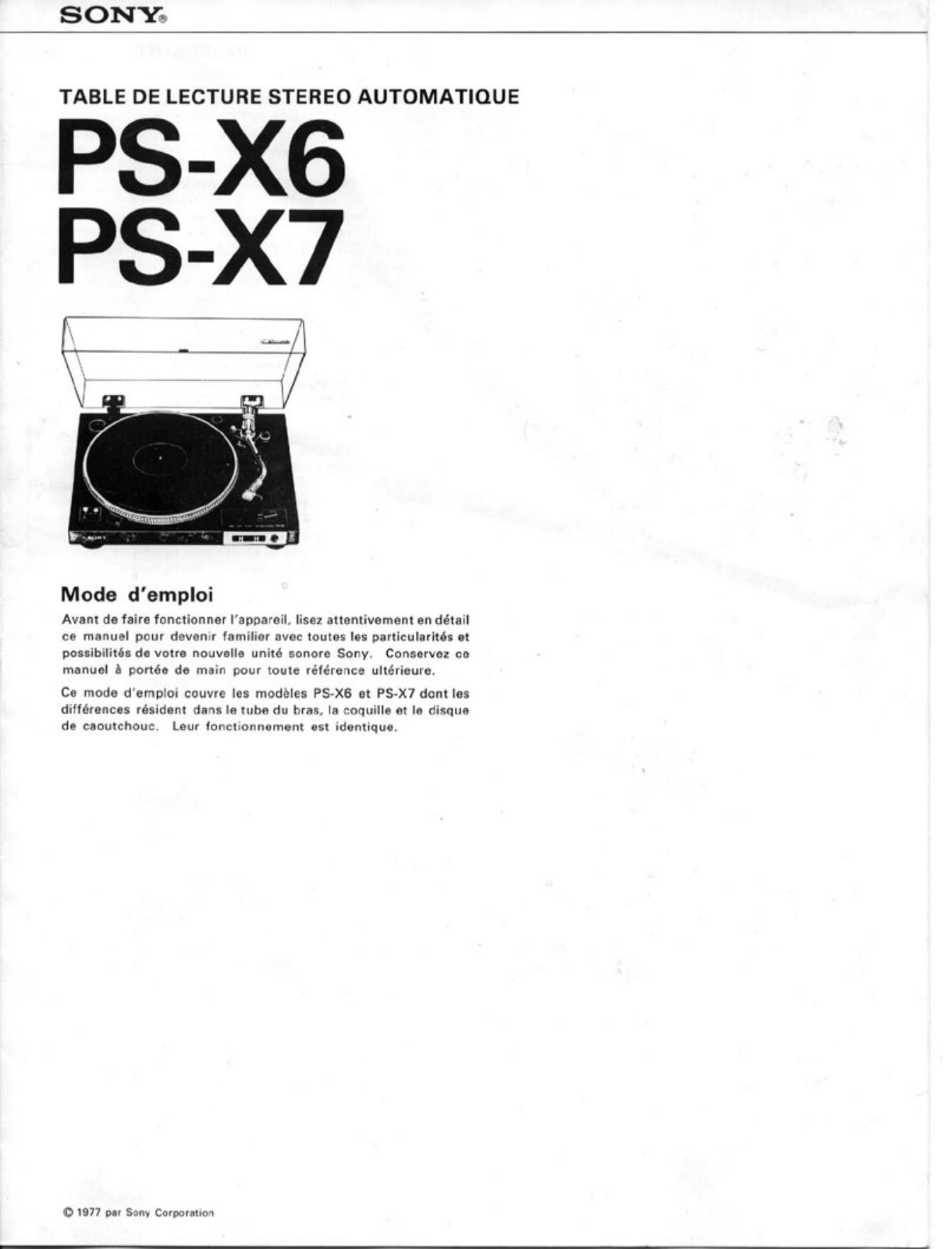 sony ps x 6 owners manual