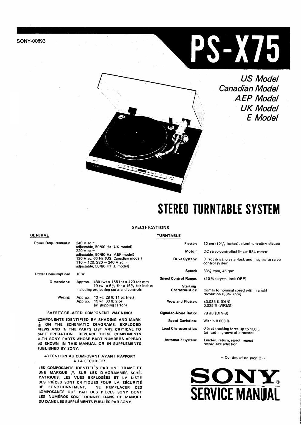 sony ps x 75 service manual