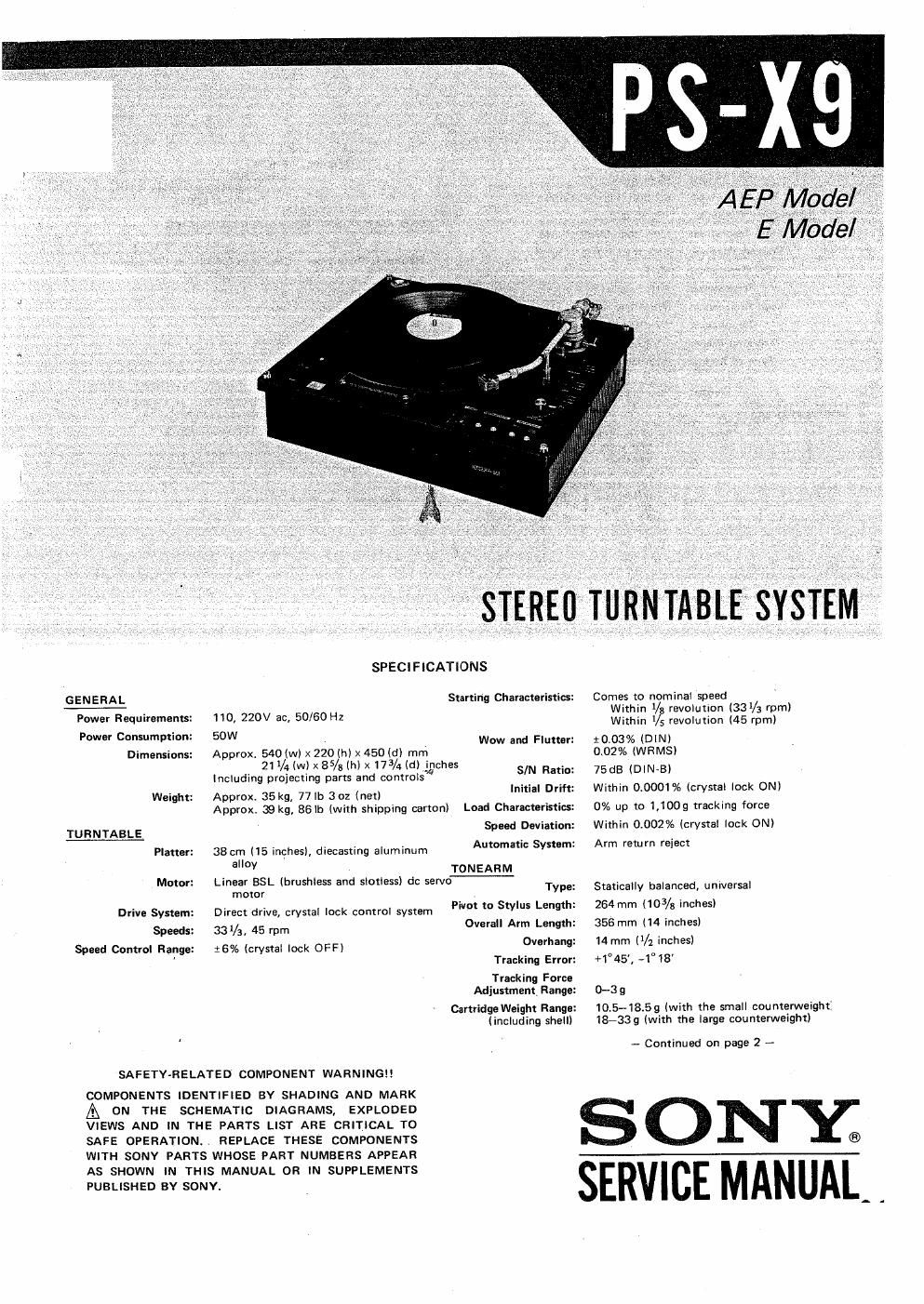 sony ps x 9 service manual