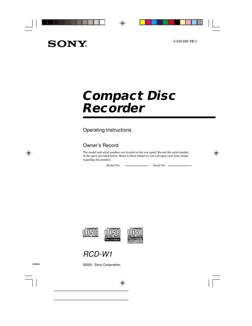 Sony RCD W1 Owners Manual