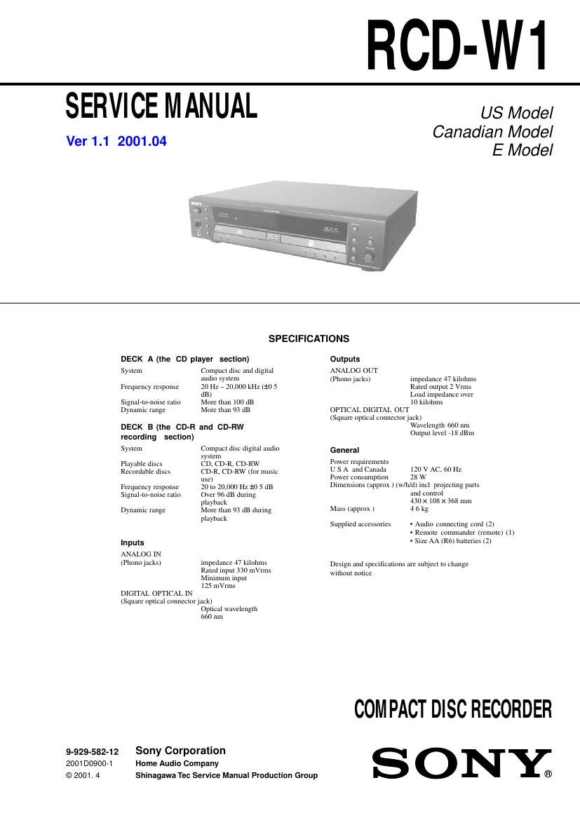 Sony RCD W1 Service Manual