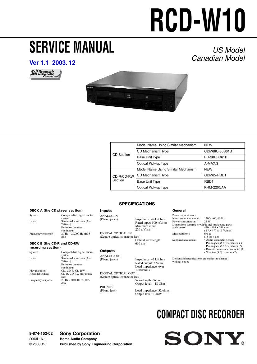 Sony RCD W10 Service Manual