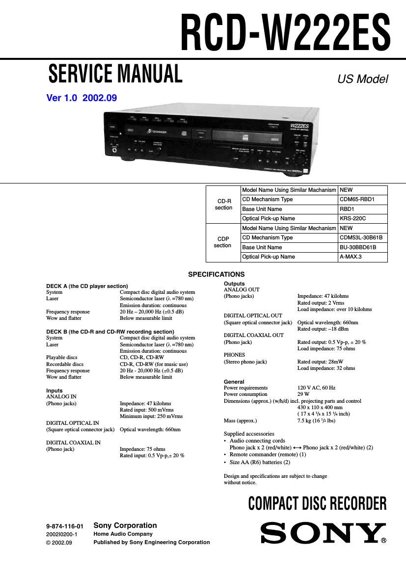 Sony RCD W222 ES Service Manual