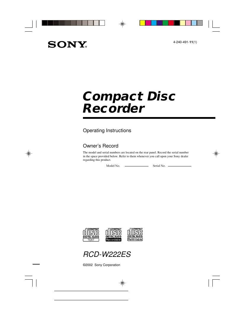 Sony RCD W222ES Owners Manual