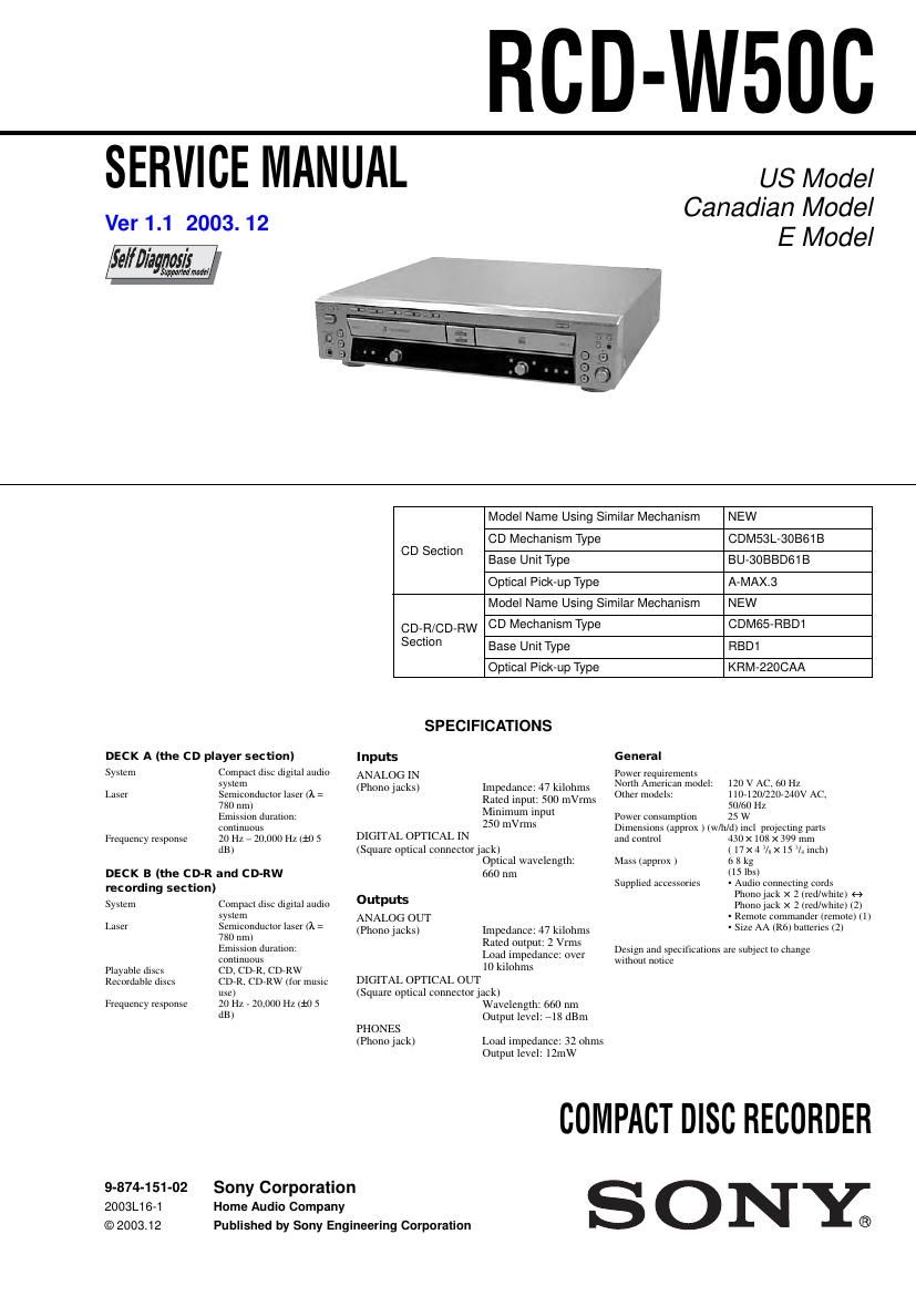 Sony RCD W50 C Service Manual