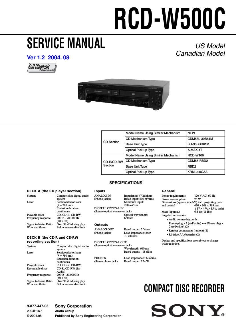 Sony RCD W500 C Service Manual