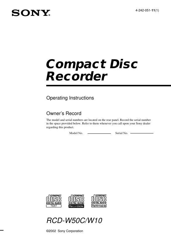 Sony RCD W50C Owners Manual