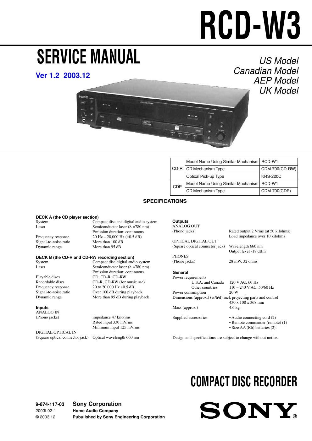 sony rcd w 3 service manual