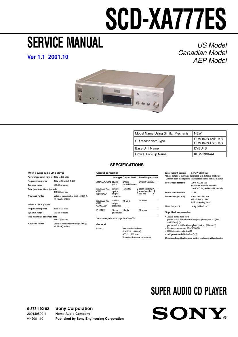 Sony SCD XA777ES Service Manual