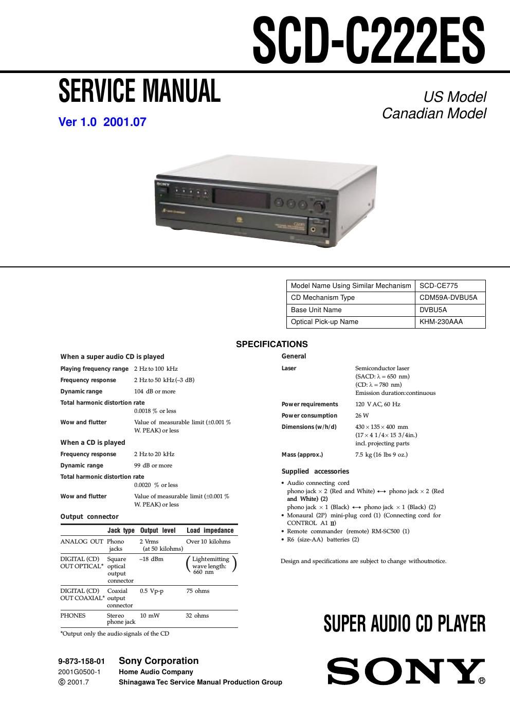 sony scd c 222 es service manual