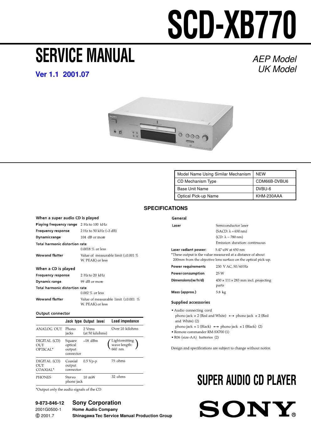 sony scd xb 770 service manual