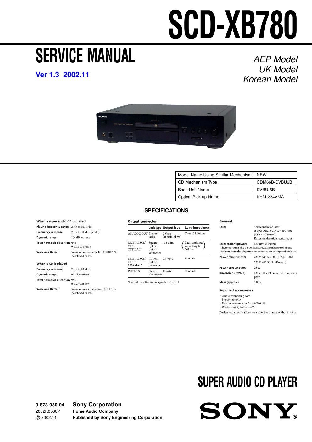 sony scd xb 780 service manual