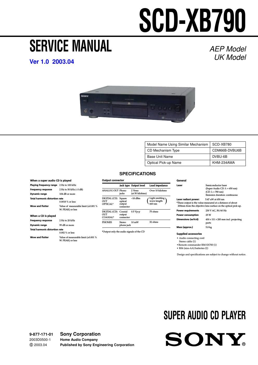 sony scd xb 790 service manual