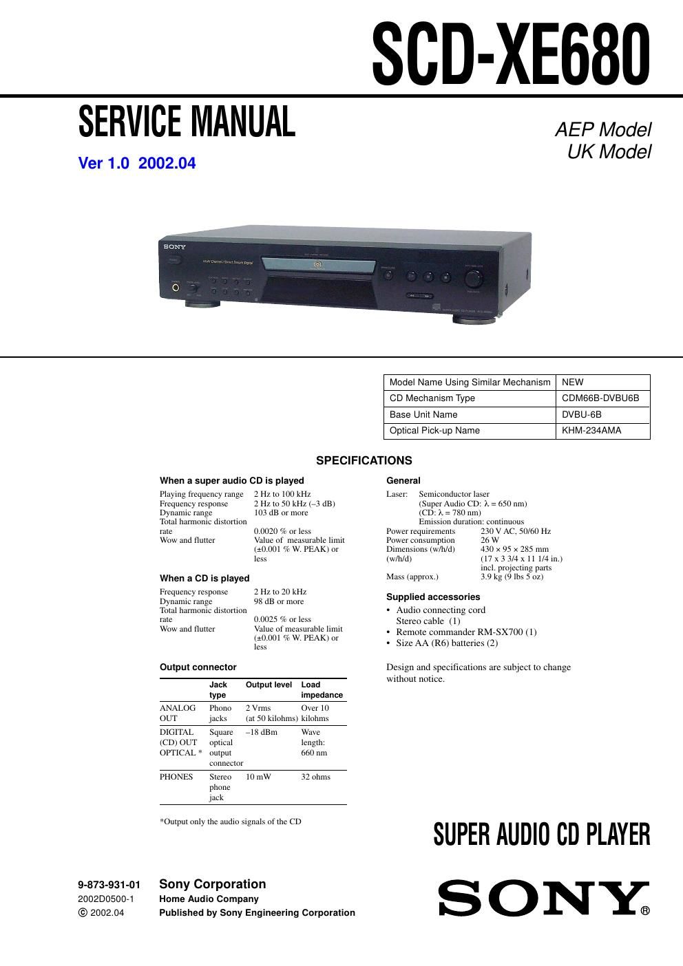 sony scd xe 680 service manual