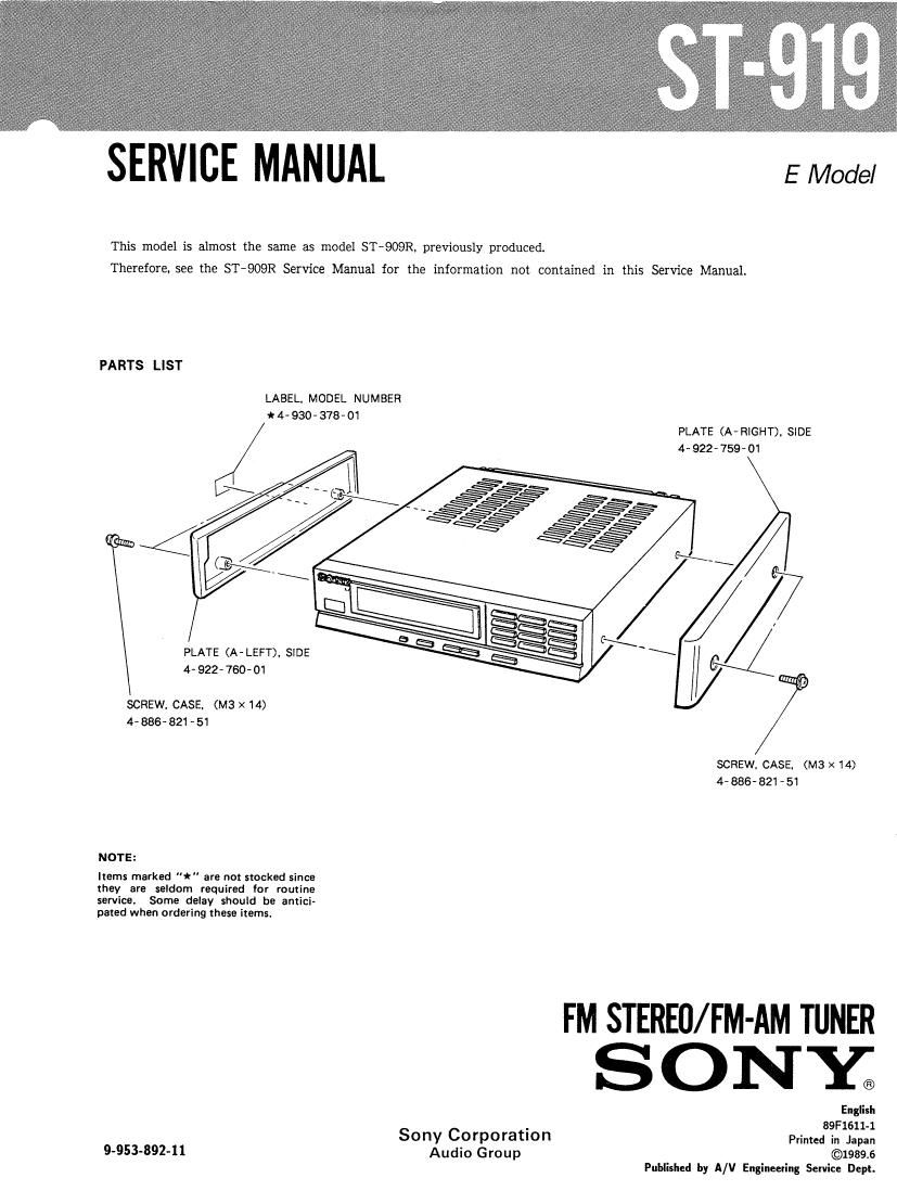 Sony ST 919 Service Manual