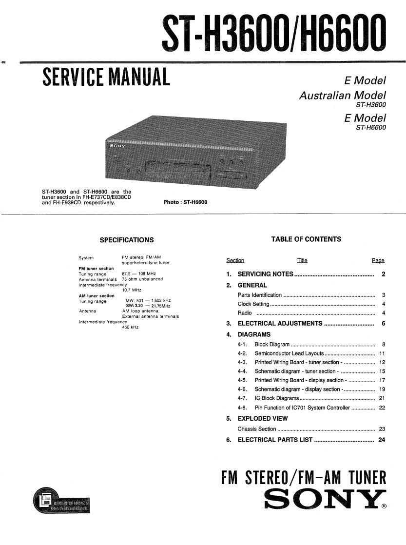 Sony ST H3600 Service Manual