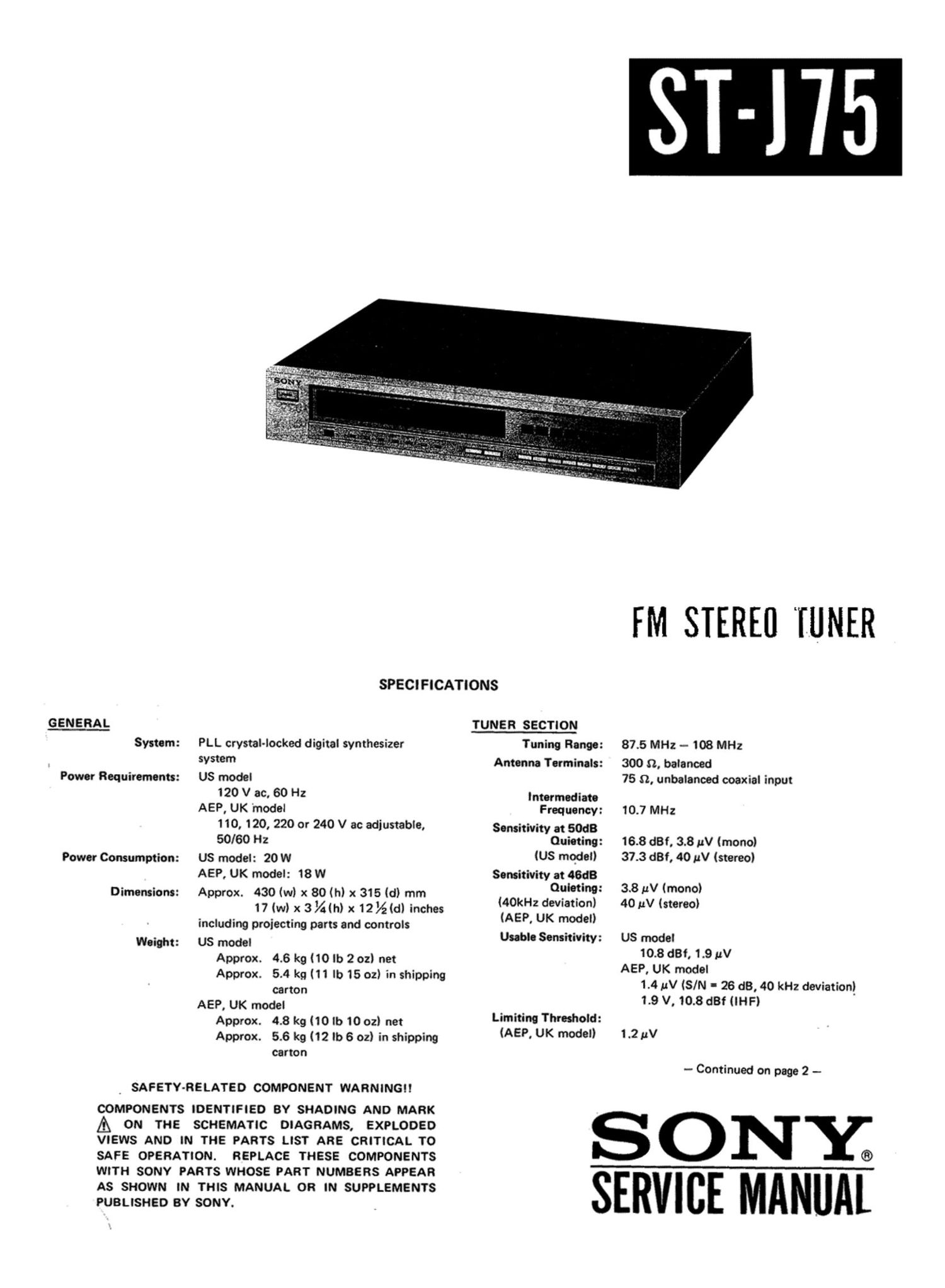 Sony ST J75 Service Manual