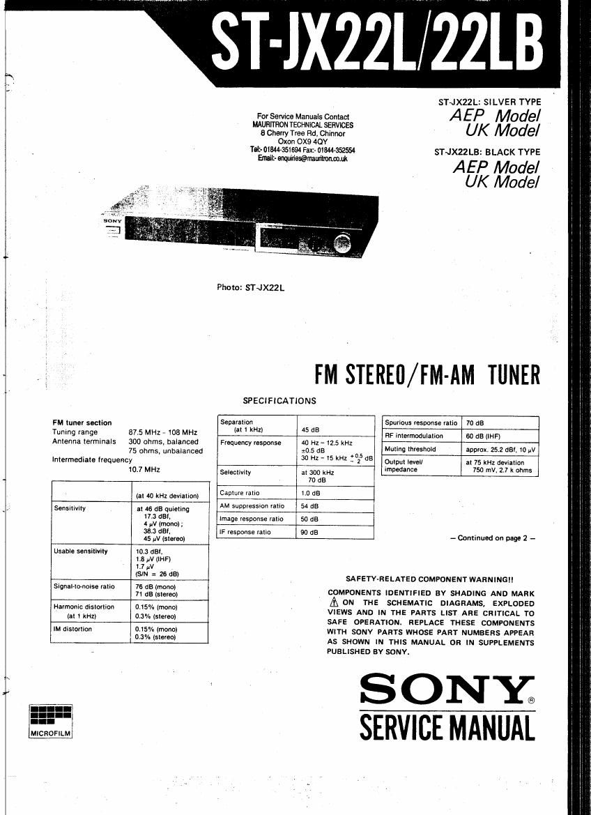 Sony ST JX22L Service Manual