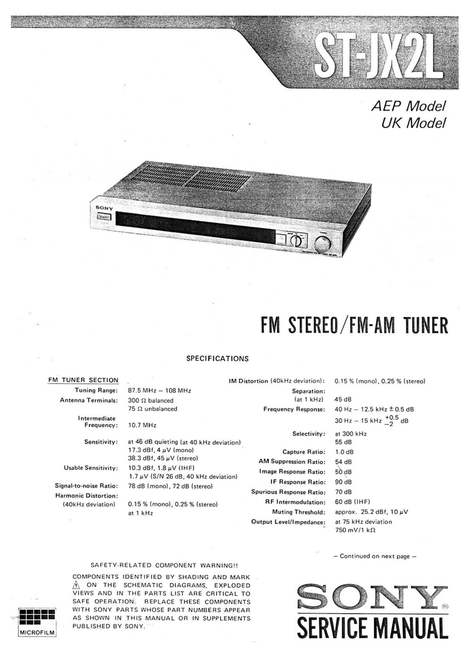 Sony ST JX2L Service Manual