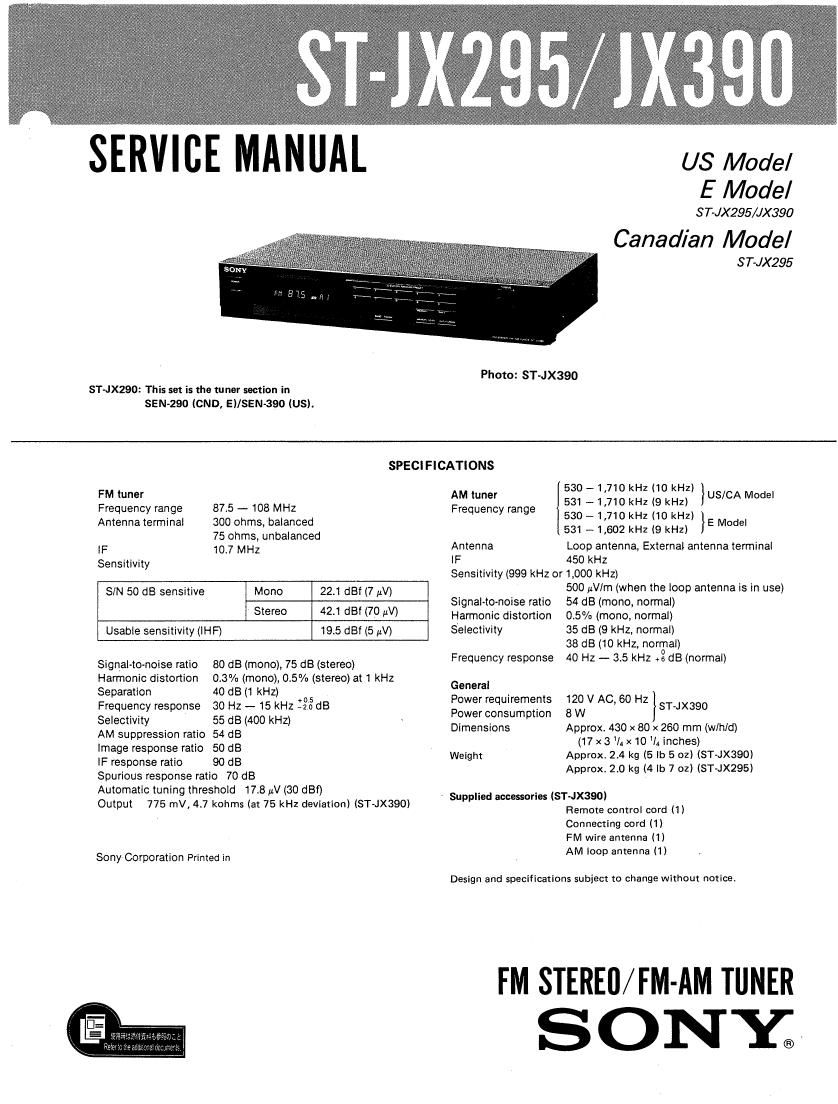 Sony ST JX390 Service Manual