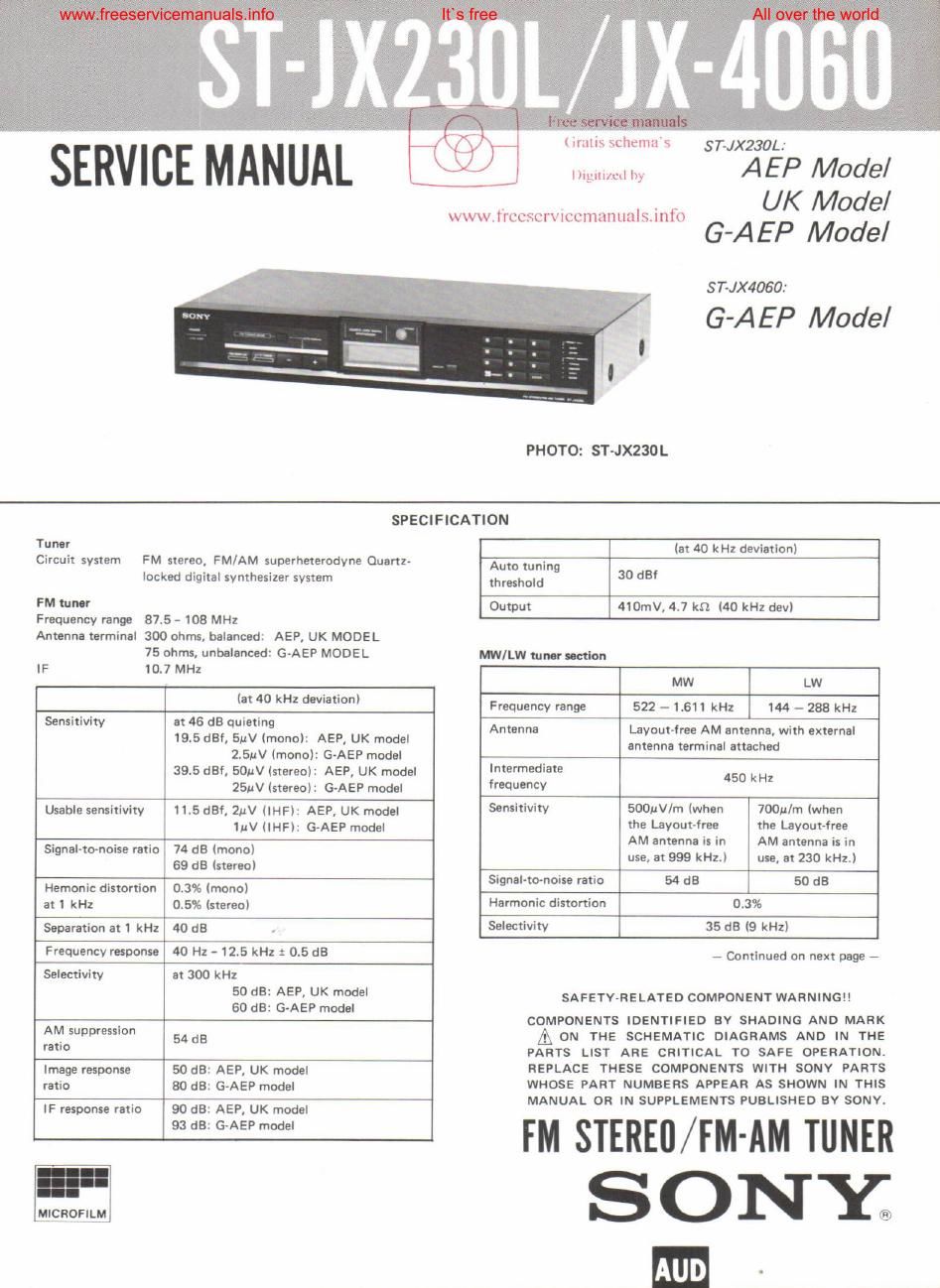 sony st jx 230l st jx 4060