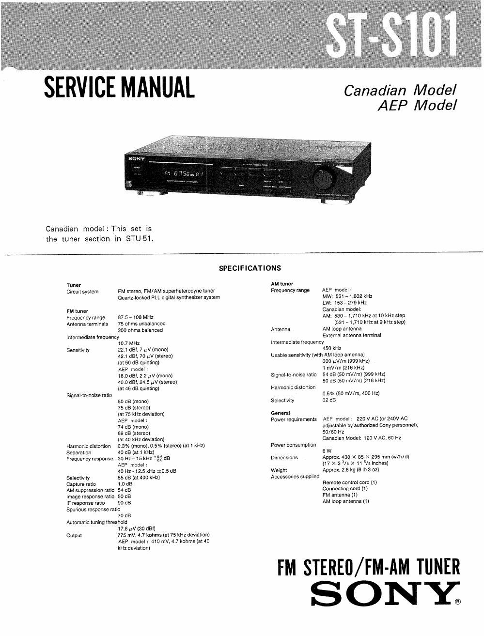 sony st s 101 service manual