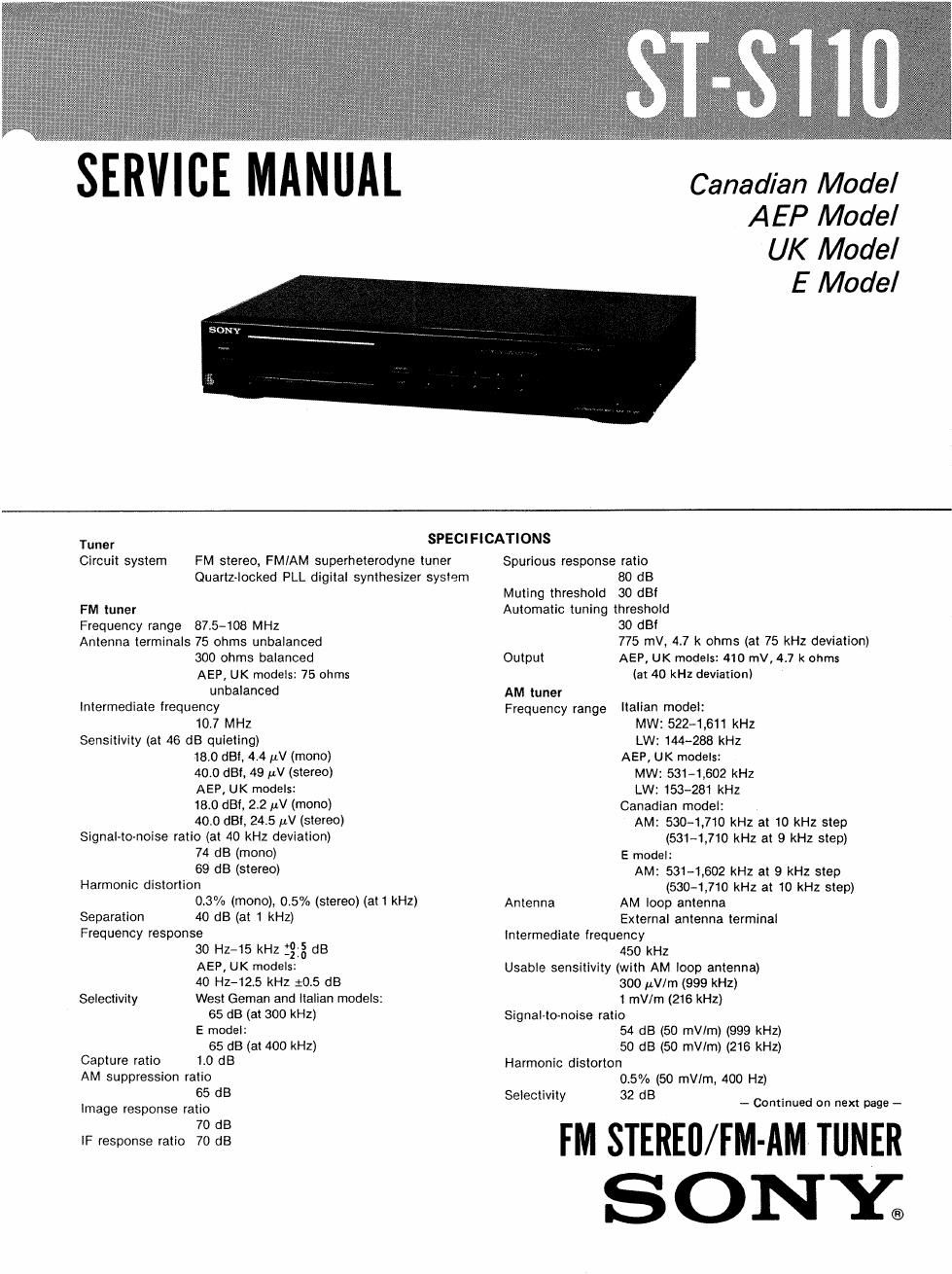 sony st s 110 service manual