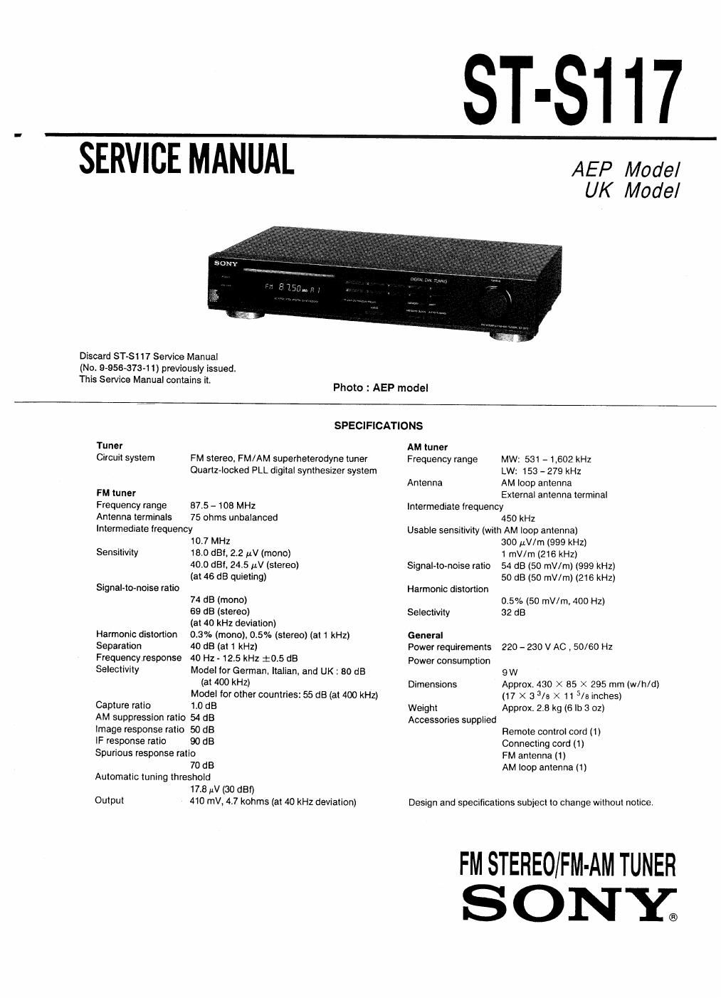 sony st s 117 service manual