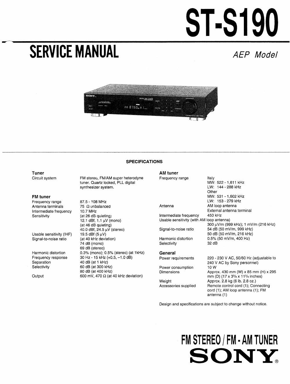 sony st s 190 service manual