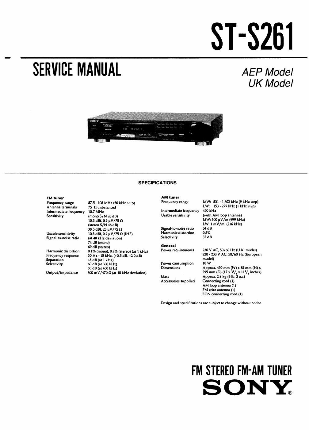 sony st s 261 service manual