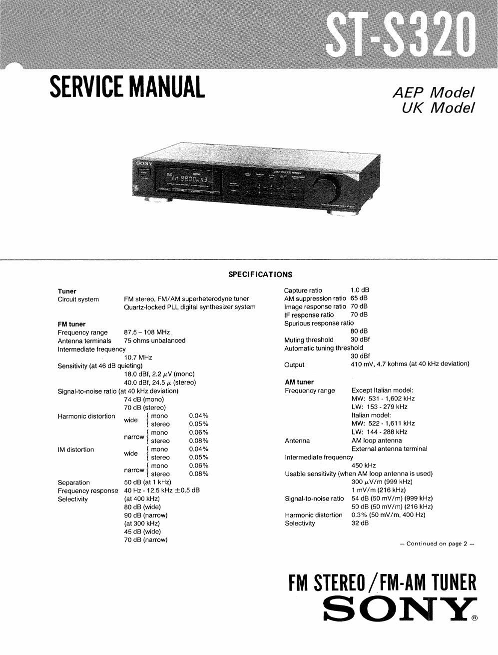 sony st s 320 service manual