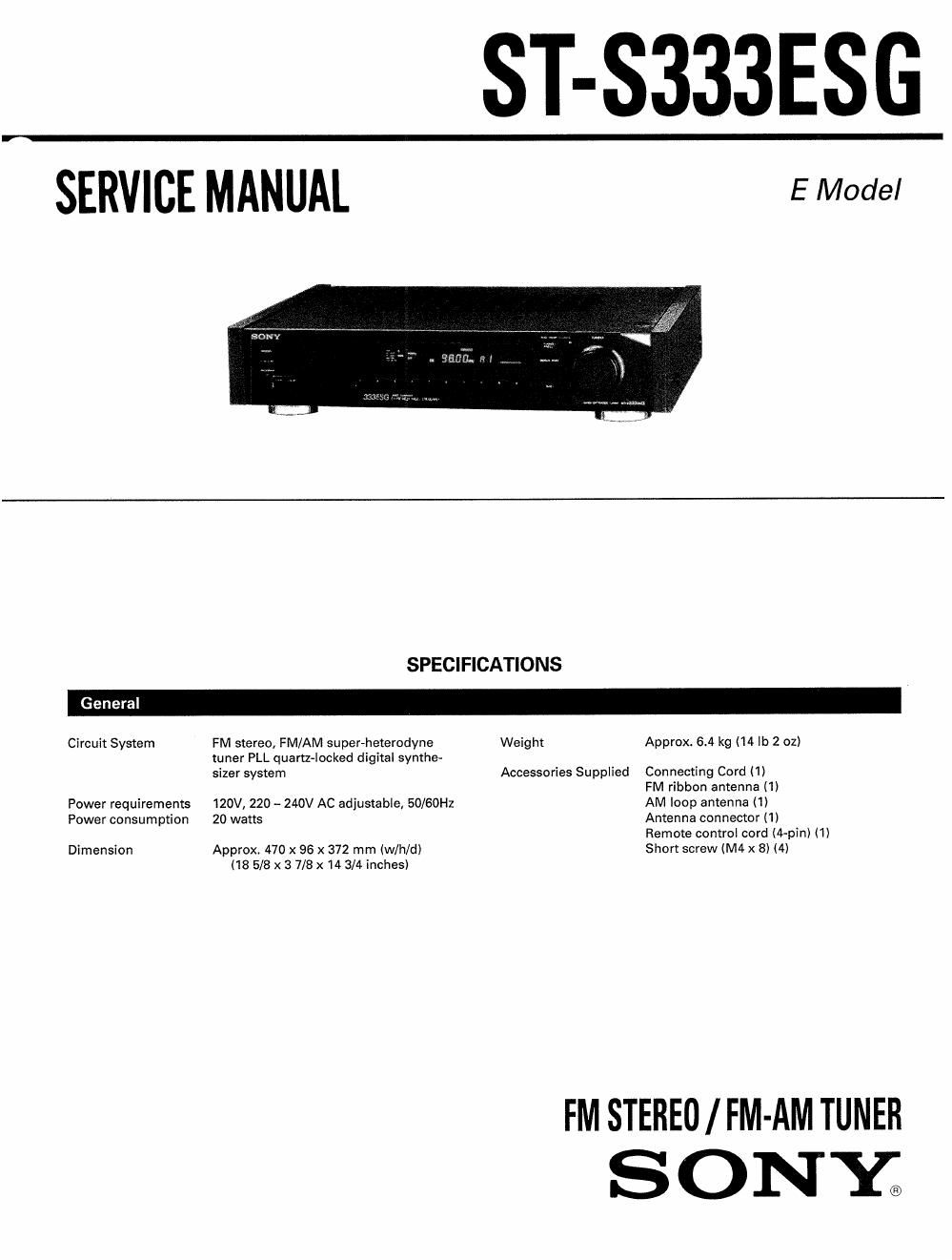 sony st s 333 esg service manual