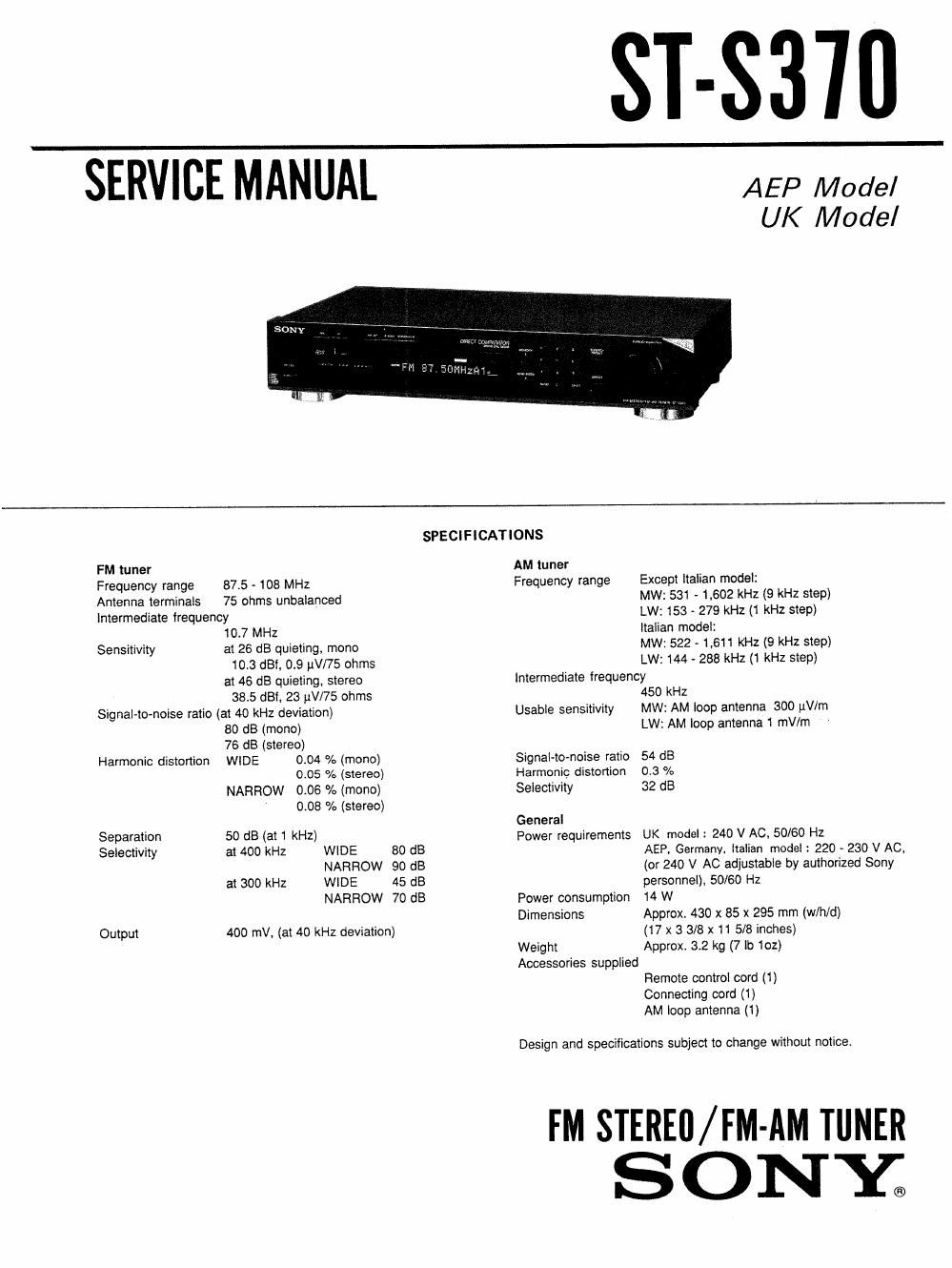 sony st s 370 service manual