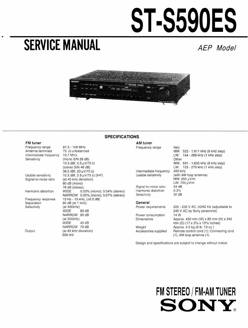 sony st s 590 es service manual