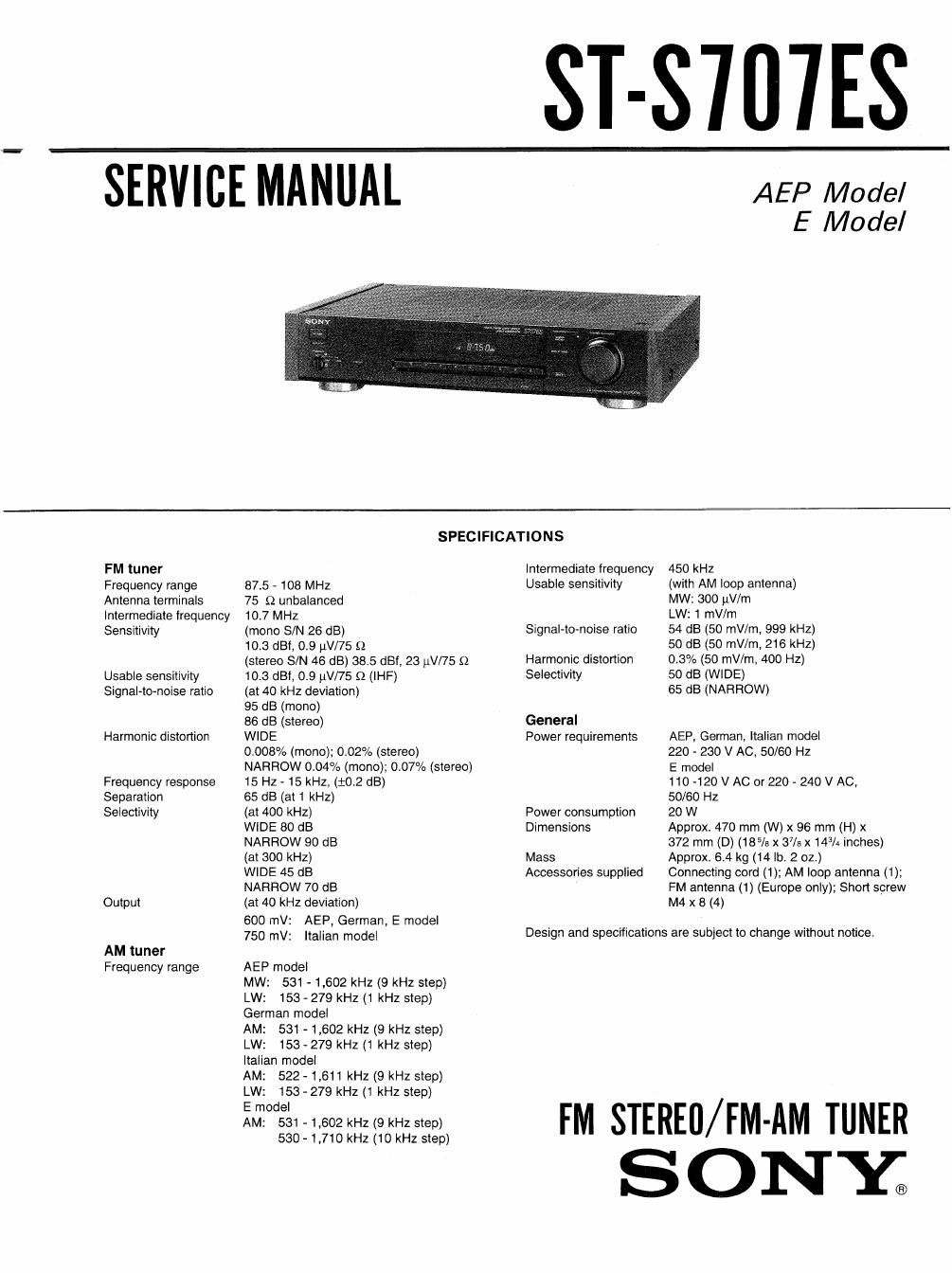 sony st s 707 es service manual