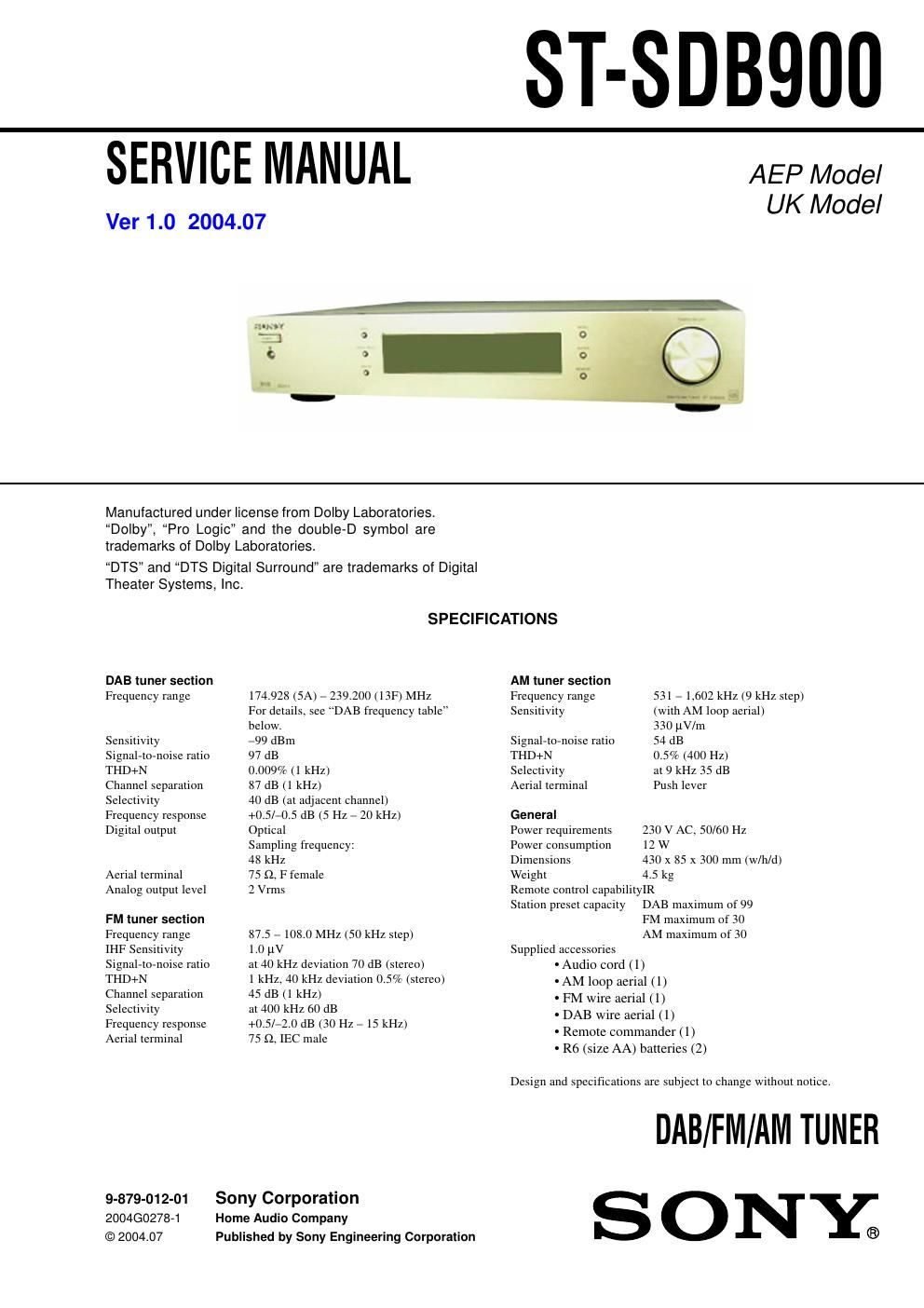 sony st sdb 900 service manual