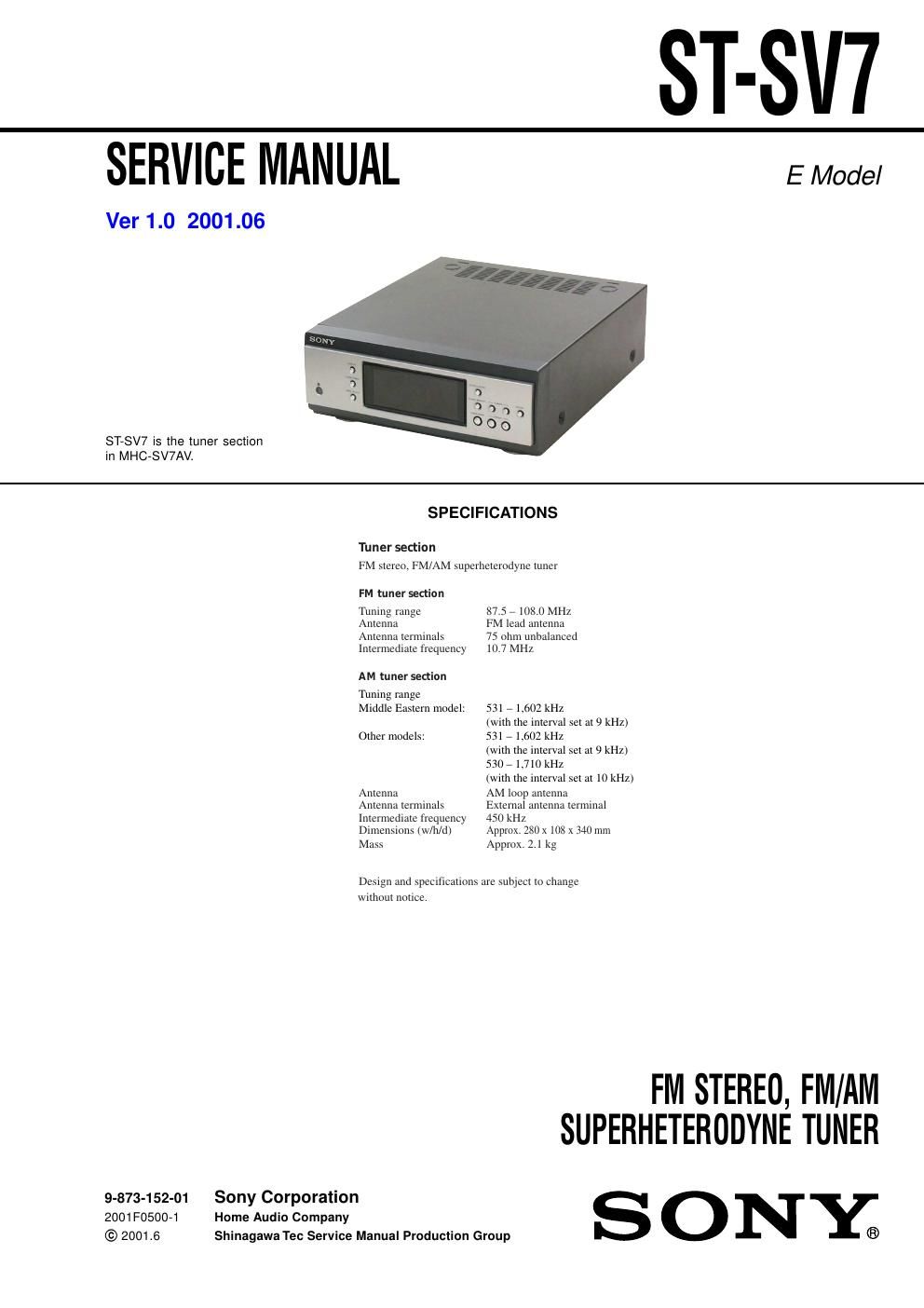 sony st sv 7 service manual