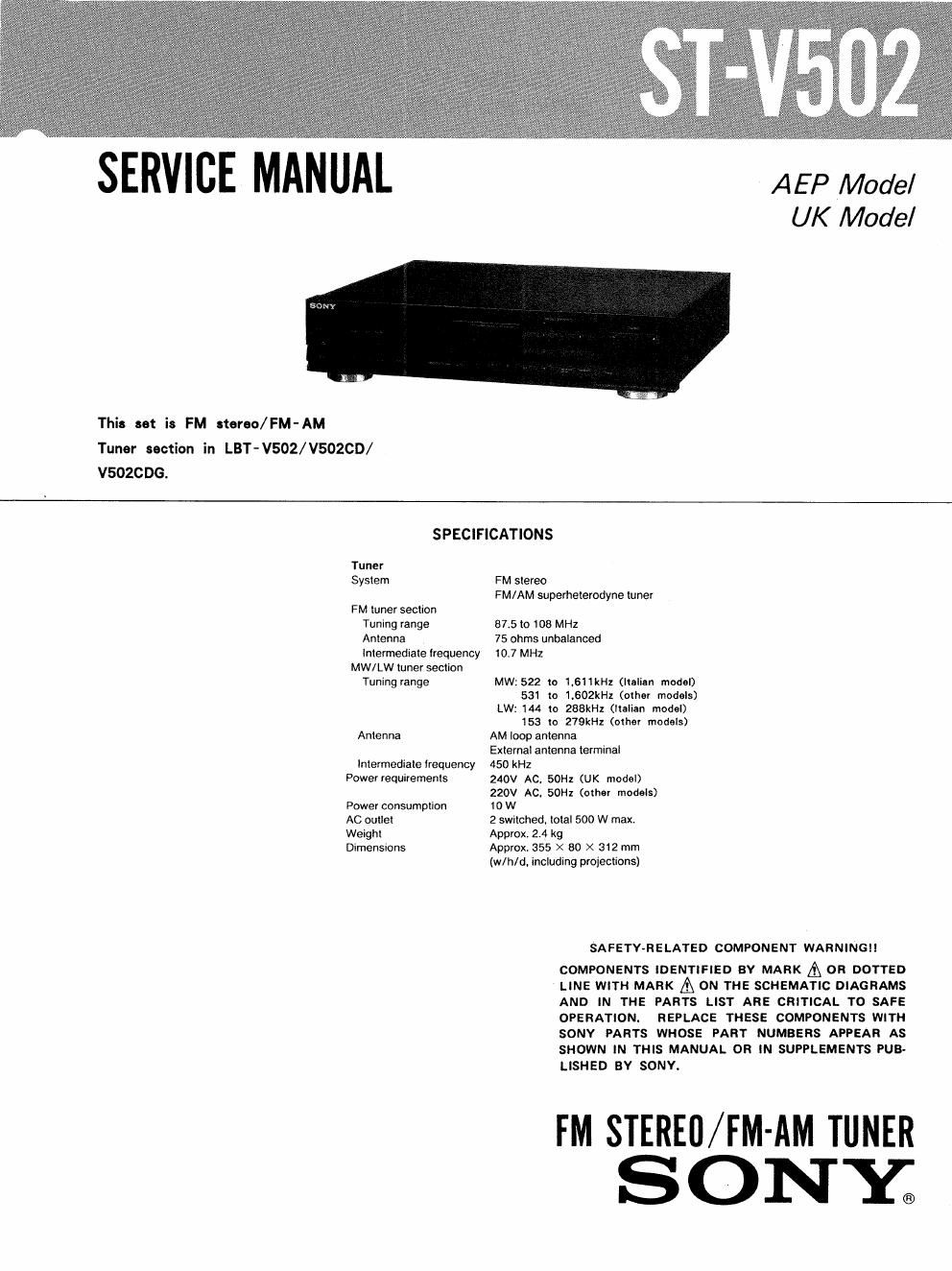 sony st v 502 service manual