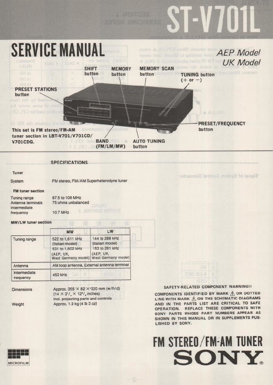 sony st v 701l