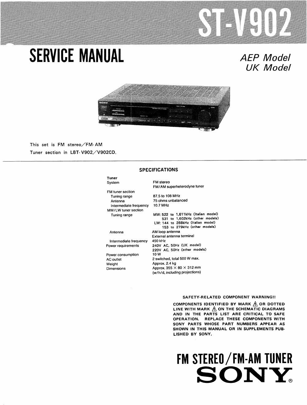 sony st v 902 service manual