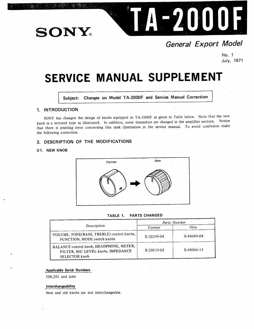 Sony TA 2000F Service Manual Supplement
