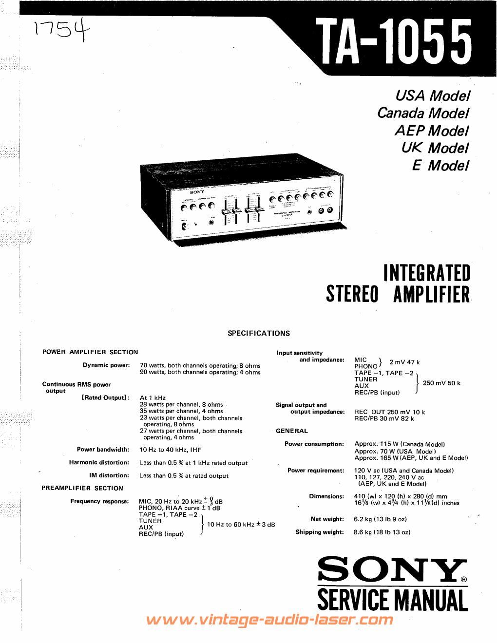 sony ta 1055 1 amp service manual