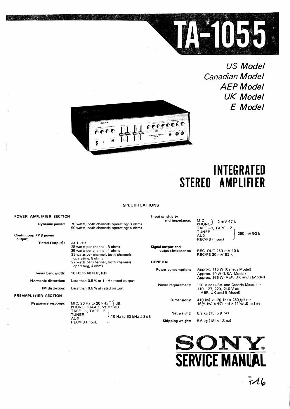 sony ta 1055 service manual