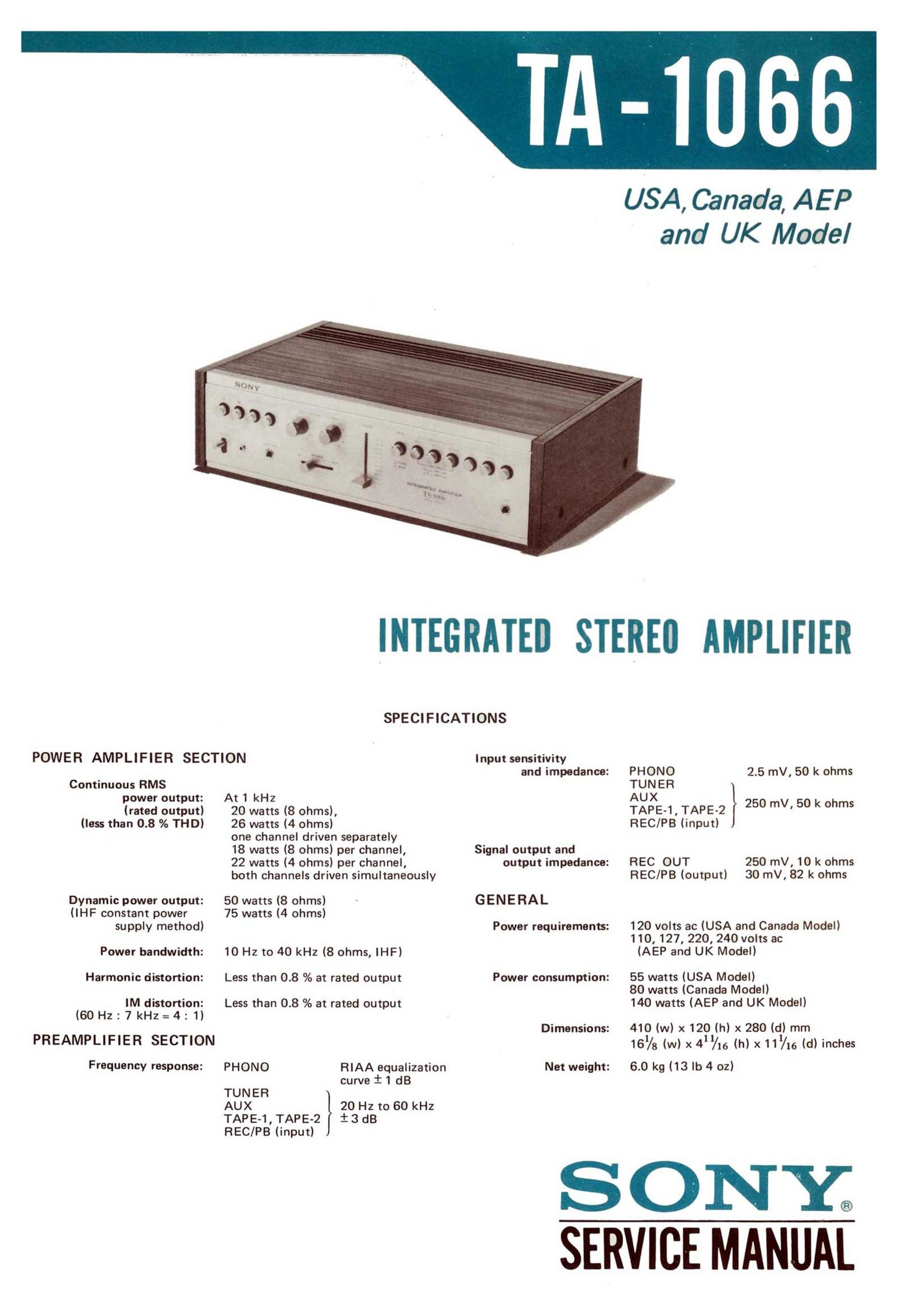 sony ta 1066 service manual