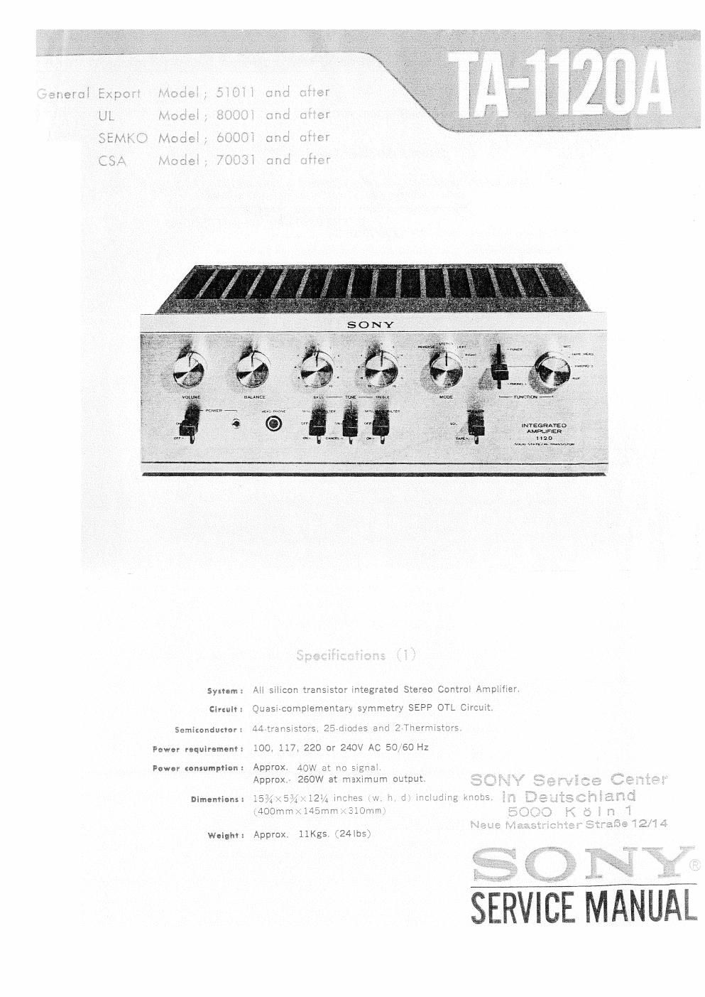 sony ta 1120a service manual