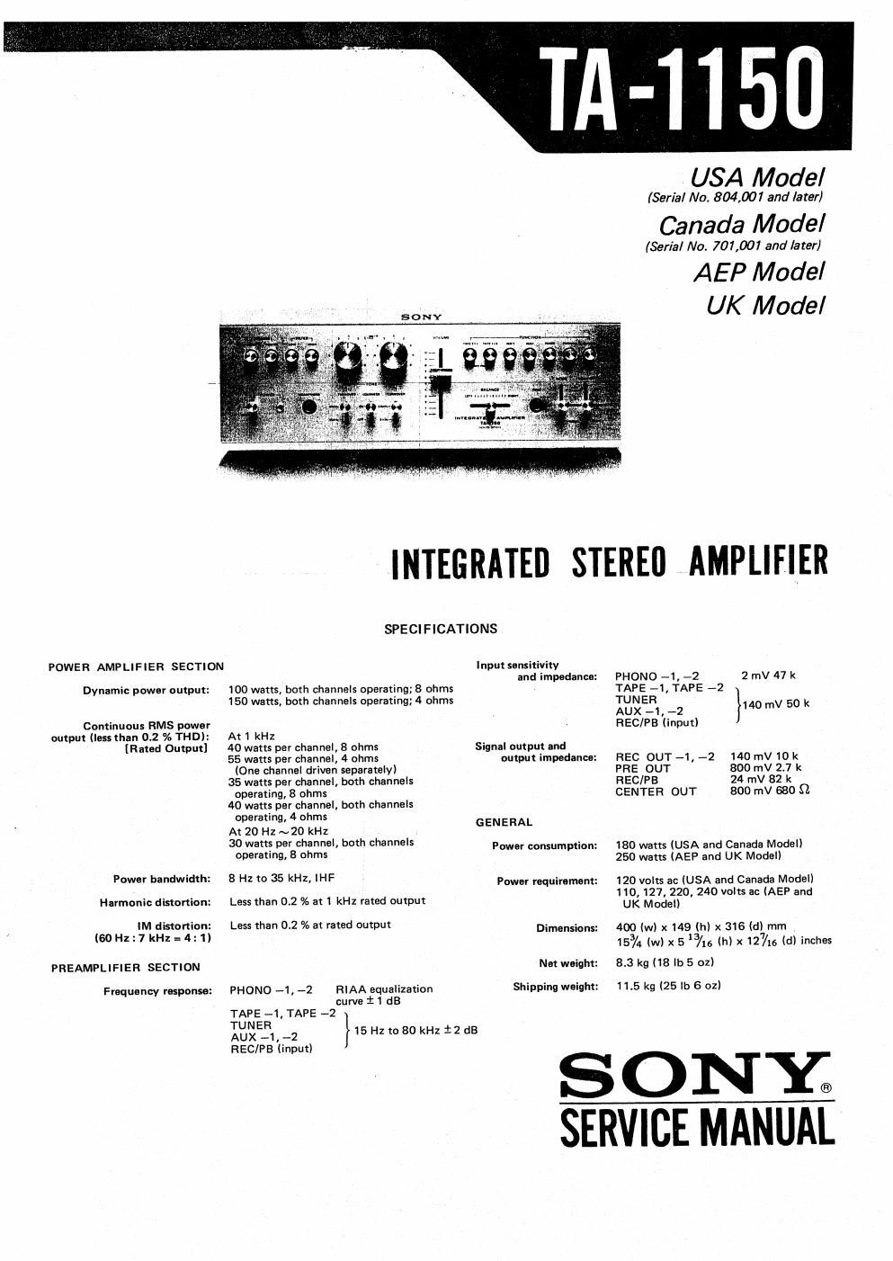 sony ta 1150 service manual