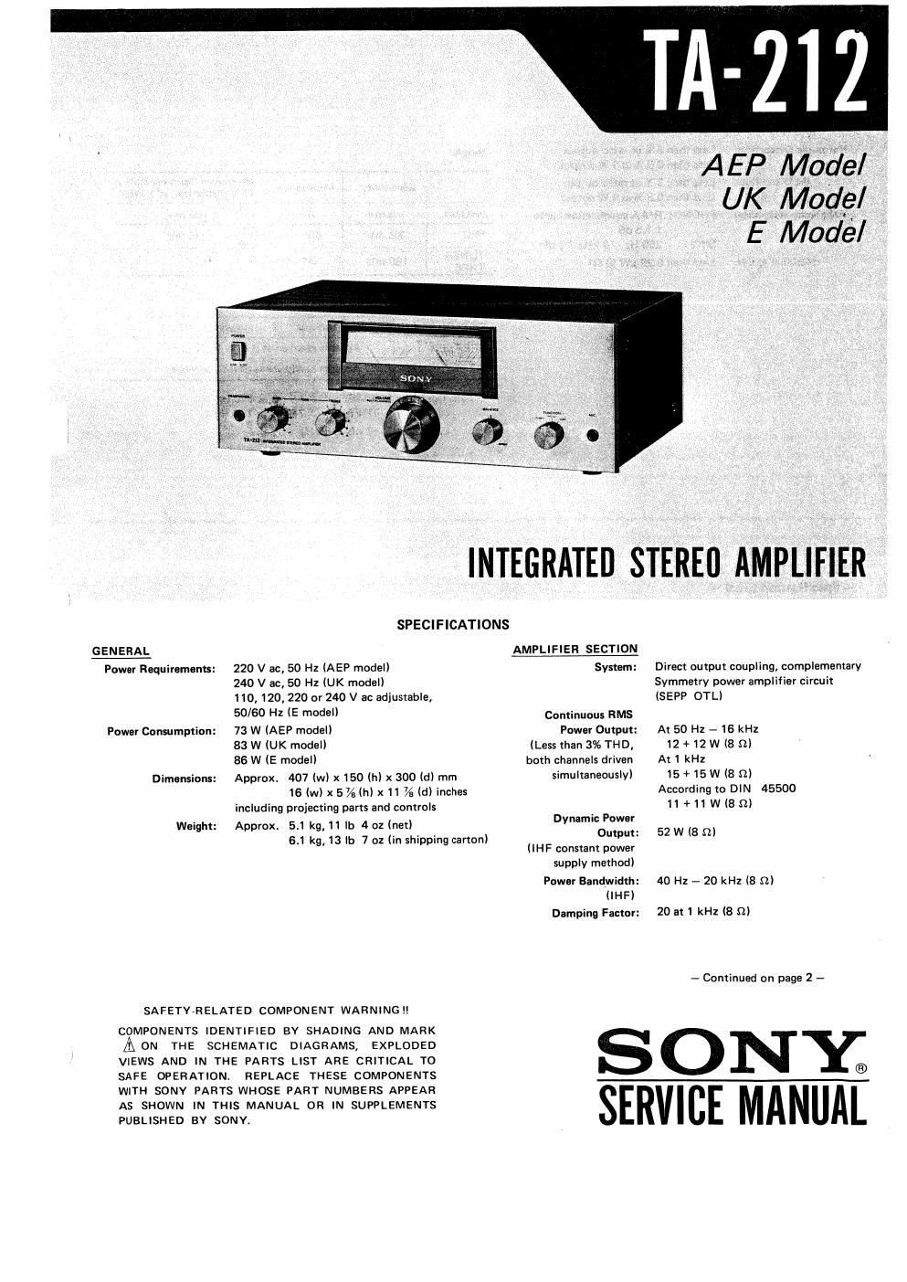 sony ta 212 service manual