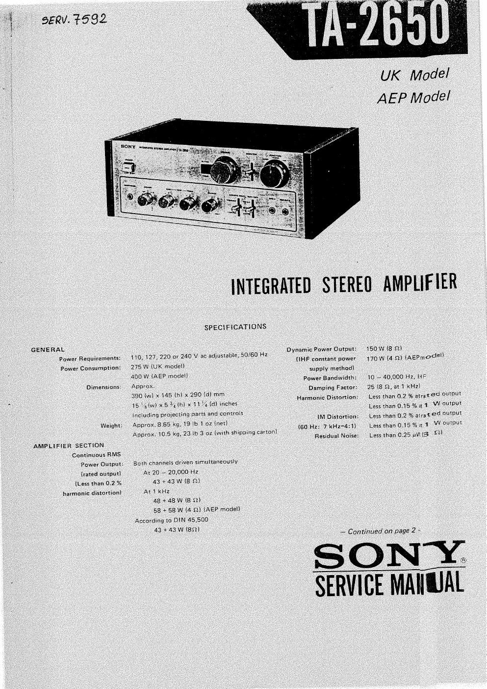 sony ta 2650 amp service manual