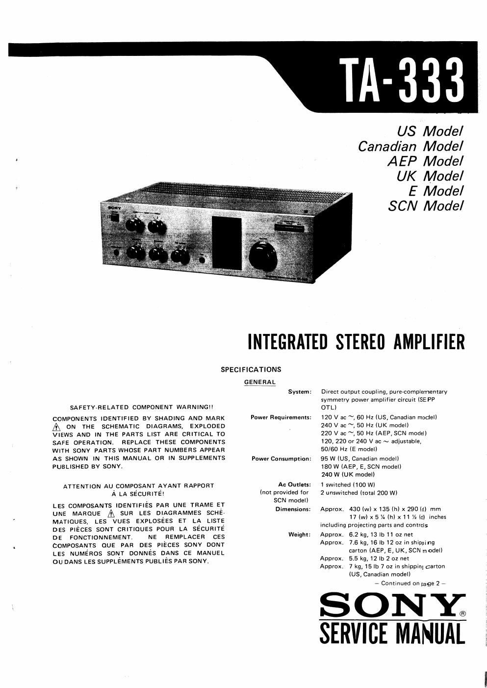 sony ta 333 service manual